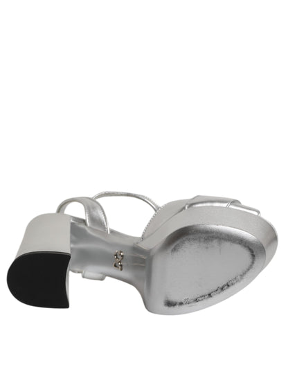 Dolce & Gabbana Silberne Logo-Knöchelriemen-Absätze Sandalen Schuhe