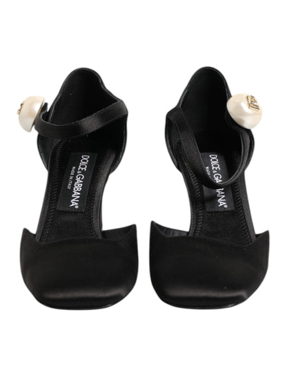 Dolce & Gabbana Schwarze Leder Logo-Knöchelriemen-Sandalen Schuhe