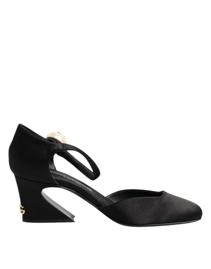 Dolce & Gabbana Schwarze Leder Logo-Knöchelriemen-Sandalen Schuhe