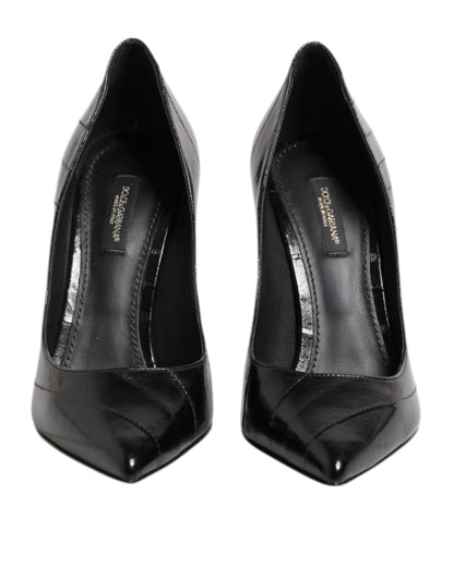 Dolce & Gabbana Schwarz Leder Stiletto High Heels Pumps Schuhe