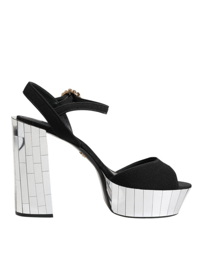 Dolce & Gabbana Schwarze Kristall-Knöchelriemen Keira Sandale Schuhe