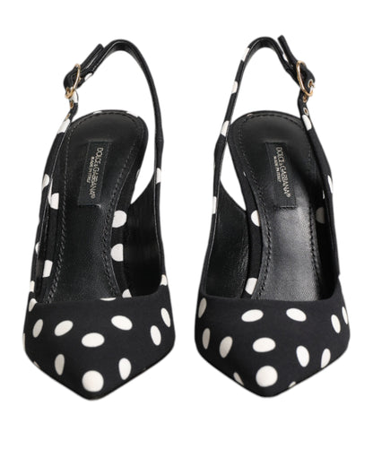 Dolce & Gabbana Schwarz Weiß Gepunktete Stiletto Slingback Schuhe
