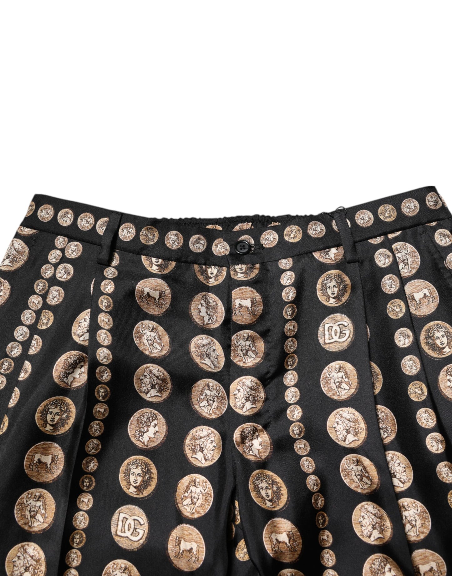 Dolce & Gabbana Schwarzer Münzdruck Seide Skinny Männer Hosen Hose
