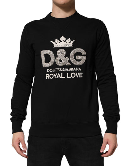 Dolce & Gabbana Schwarzer DG Pullover aus Baumwolle mit Kristallverzierung