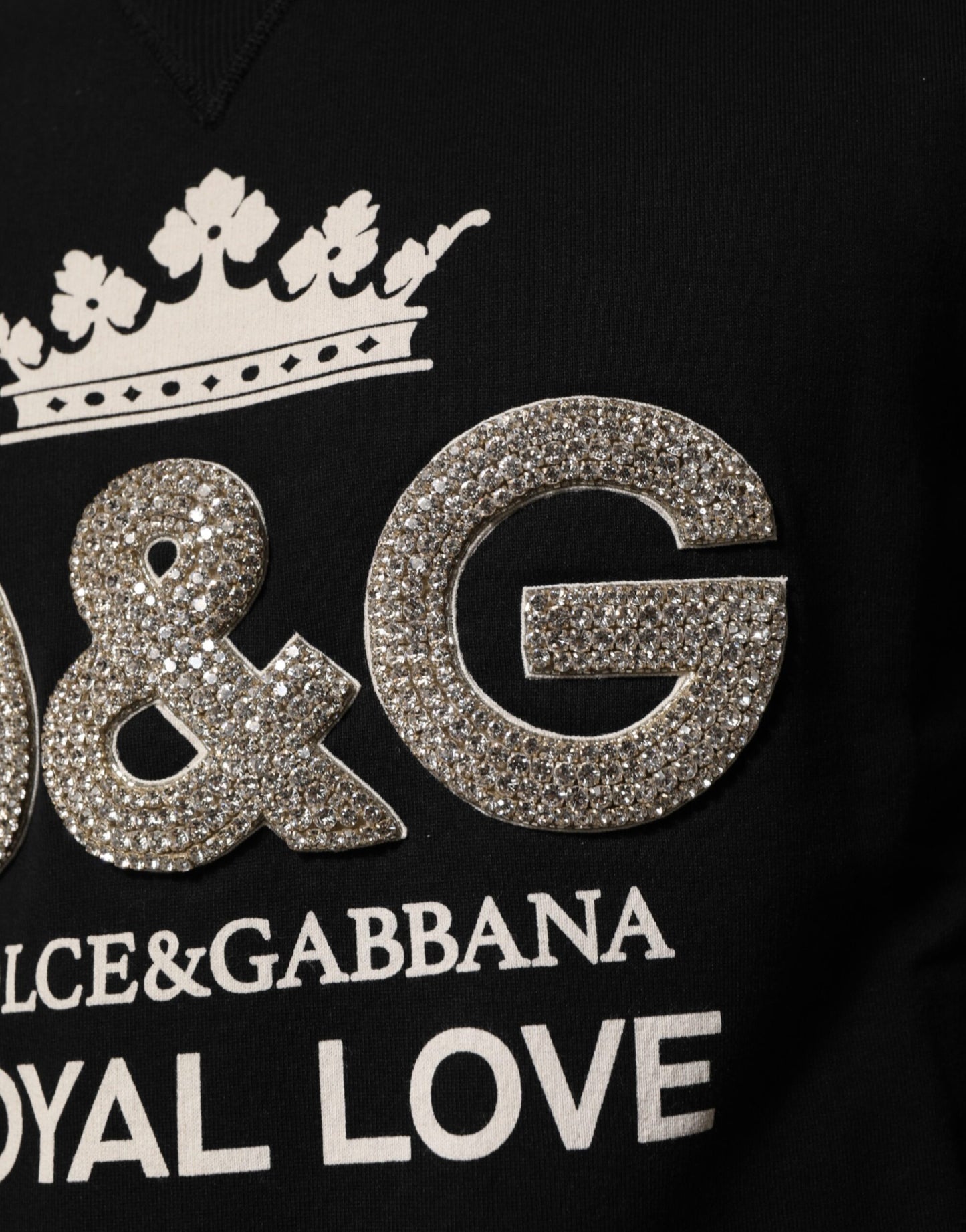 Dolce & Gabbana Schwarzer DG Pullover aus Baumwolle mit Kristallverzierung