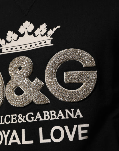 Dolce & Gabbana Schwarzer DG Pullover aus Baumwolle mit Kristallverzierung