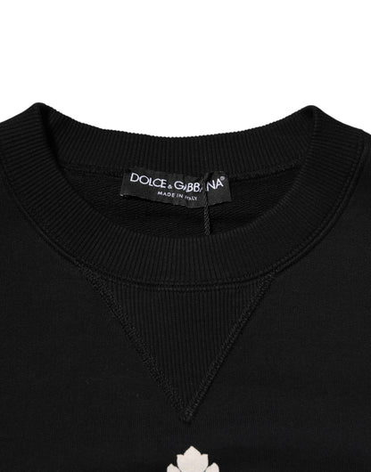 Dolce & Gabbana Schwarzer DG Pullover aus Baumwolle mit Kristallverzierung