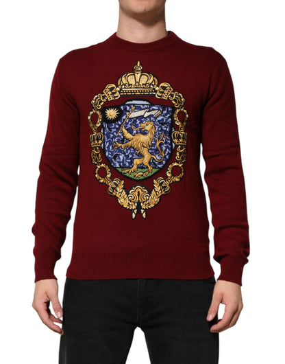 Dolce & Gabbana Burgunderfarbener Pullover aus Kaschmir mit Löwenwappen