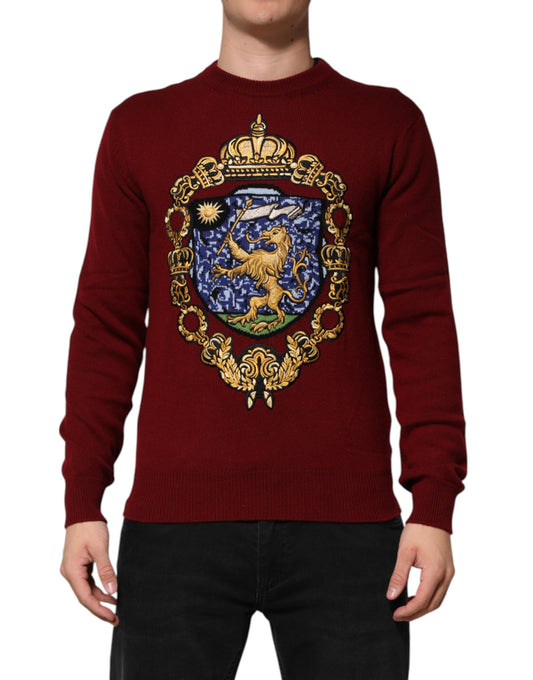 Dolce & Gabbana Burgunderfarbener Pullover aus Kaschmir mit Löwenwappen