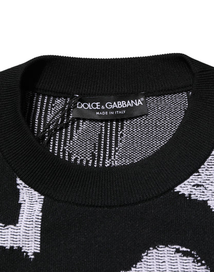 Dolce & Gabbana Schwarzer Pullover aus Nylonwolle mit Herzmotiv