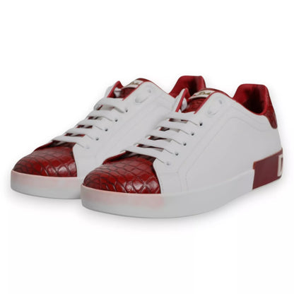 Dolce & Gabbana Weiß Rot Leder Logo Portofino Sneaker