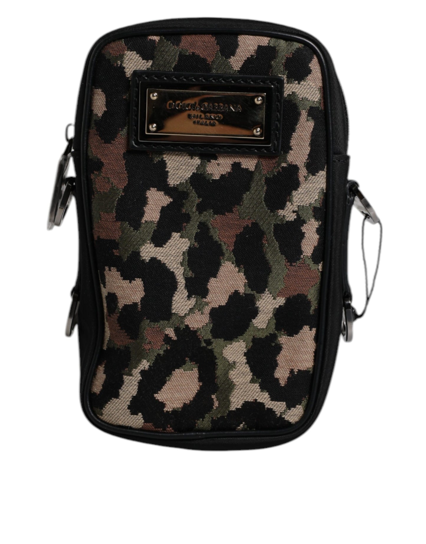 Dolce & Gabbana Multicolor Leopard Jacquard Logo Plaque Halsband Tasche
