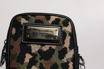 Dolce & Gabbana Multicolor Leopard Jacquard Logo Plaque Halsband Tasche