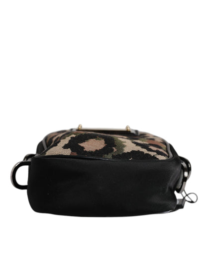 Dolce & Gabbana Multicolor Leopard Jacquard Logo Plaque Halsband Tasche