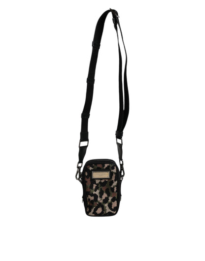 Dolce & Gabbana Multicolor Leopard Jacquard Logo Plaque Halsband Tasche