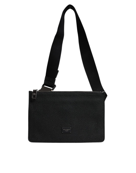 Dolce & Gabbana Schwarze Leder Gürteltasche mit Logoprägung