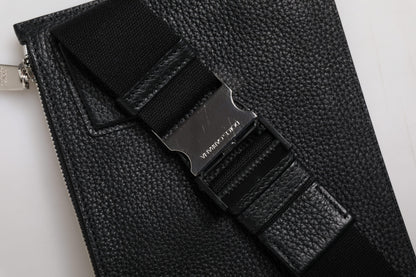 Dolce & Gabbana Schwarze Leder Gürteltasche mit Logoprägung