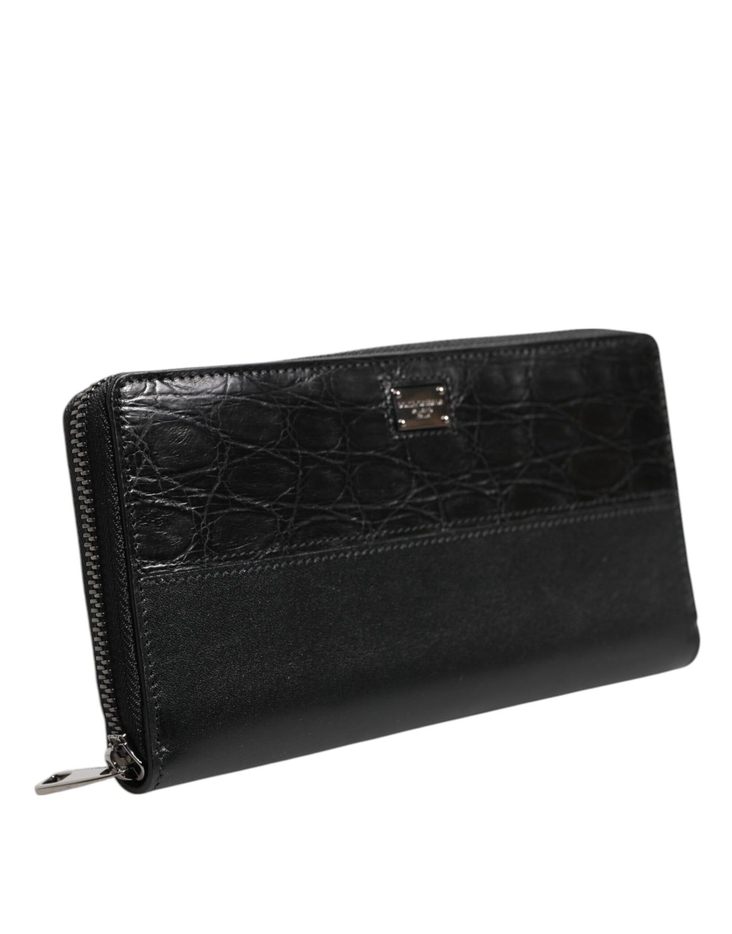 Dolce & Gabbana Schwarzes Leder Logo-Plakette Zip Around Continental Brieftasche