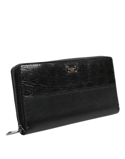 Dolce & Gabbana Schwarzes Leder Logo-Plakette Zip Around Continental Brieftasche
