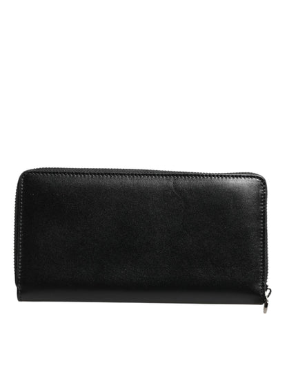 Dolce & Gabbana Schwarzes Leder Logo-Plakette Zip Around Continental Brieftasche