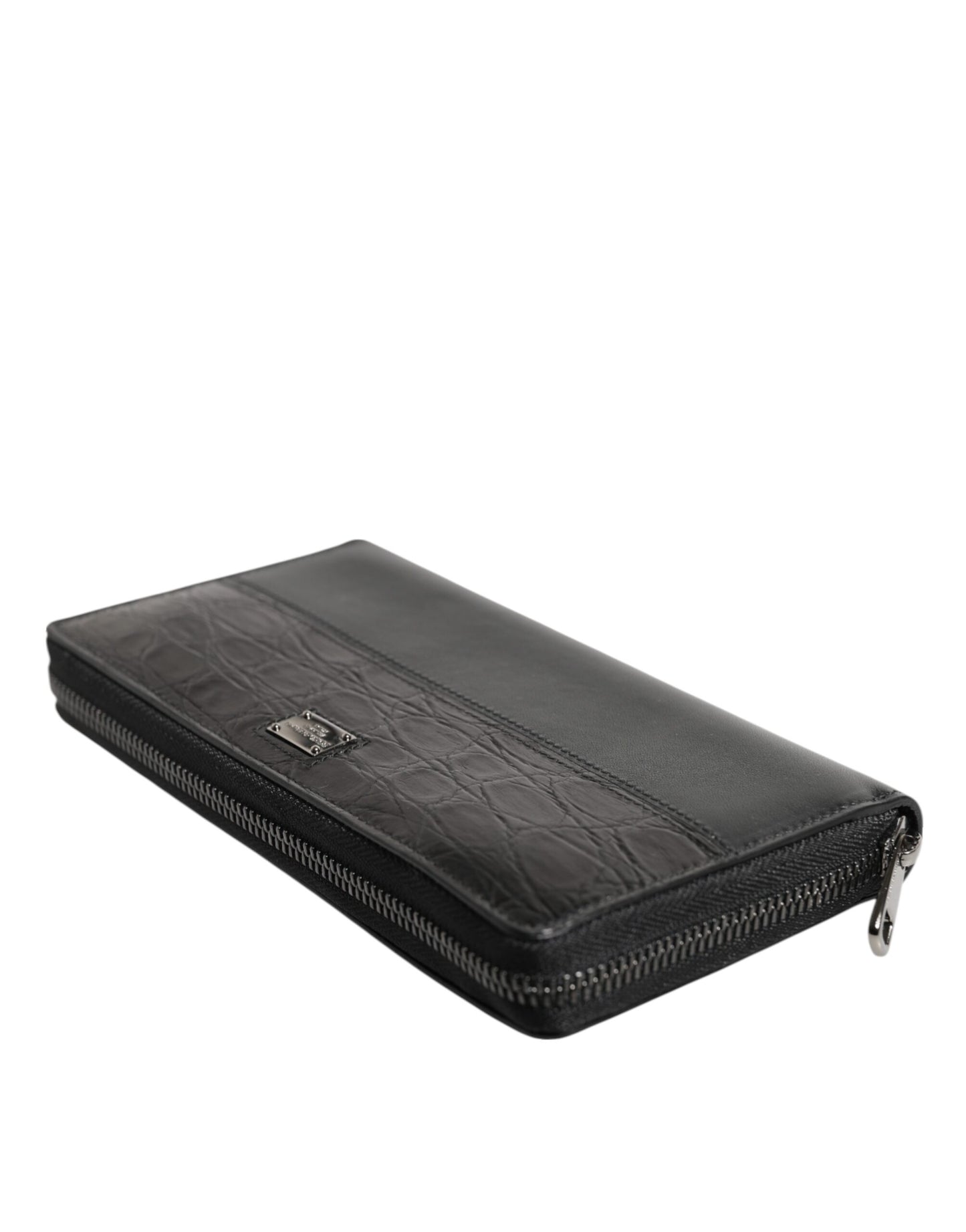 Dolce & Gabbana Schwarzes Leder DG Plaque Zip um Continental Brieftasche