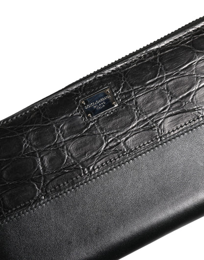 Dolce & Gabbana Schwarzes Leder DG Plaque Zip um Continental Brieftasche