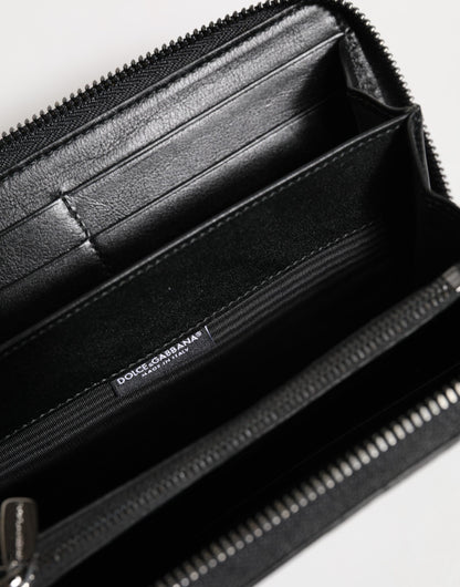 Dolce & Gabbana Schwarzes Leder DG Plaque Zip um Continental Brieftasche
