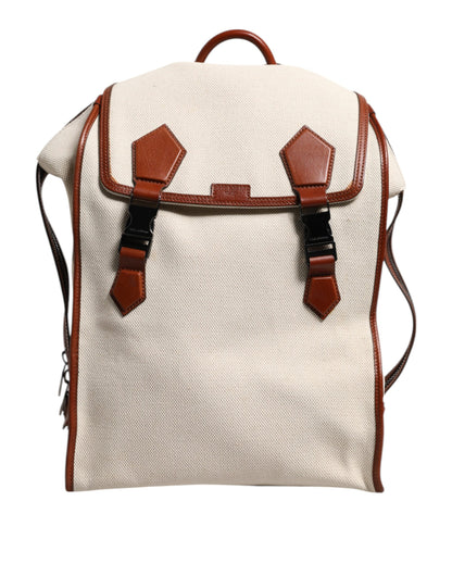 Dolce & Gabbana Beige Braun Segeltuch Leder EDGE Reise Männer Rucksack Tasche