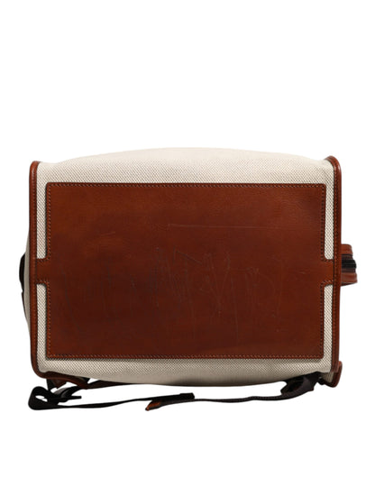 Dolce & Gabbana Beige Braun Segeltuch Leder EDGE Reise Männer Rucksack Tasche