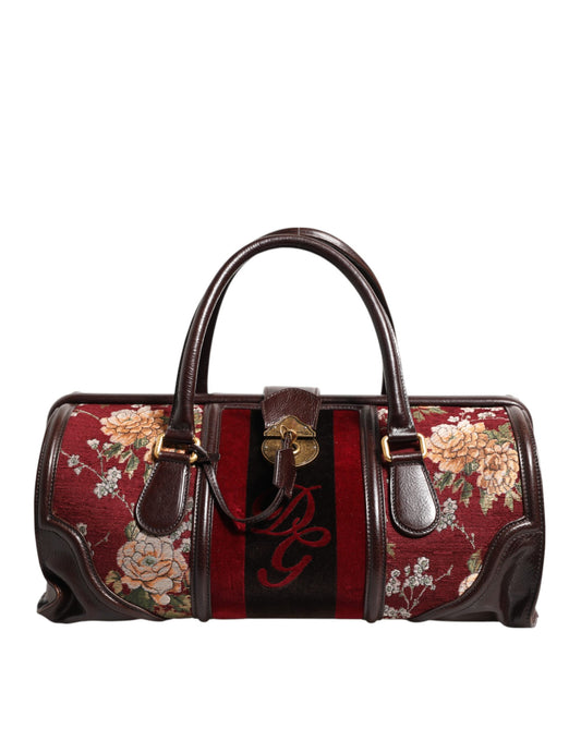 Dolce & Gabbana Multicolor Leder Jacquard Samt Reisetasche Duffle Bag