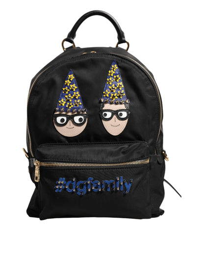 Dolce & Gabbana Schwarzes Nylon #DGFAMILY VULCANO verschönerte Rucksacktasche