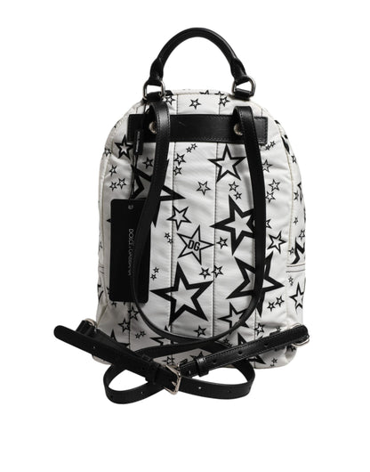 Dolce & Gabbana Weiße DG Sterne Druck Nylon Reise Rucksack Tasche