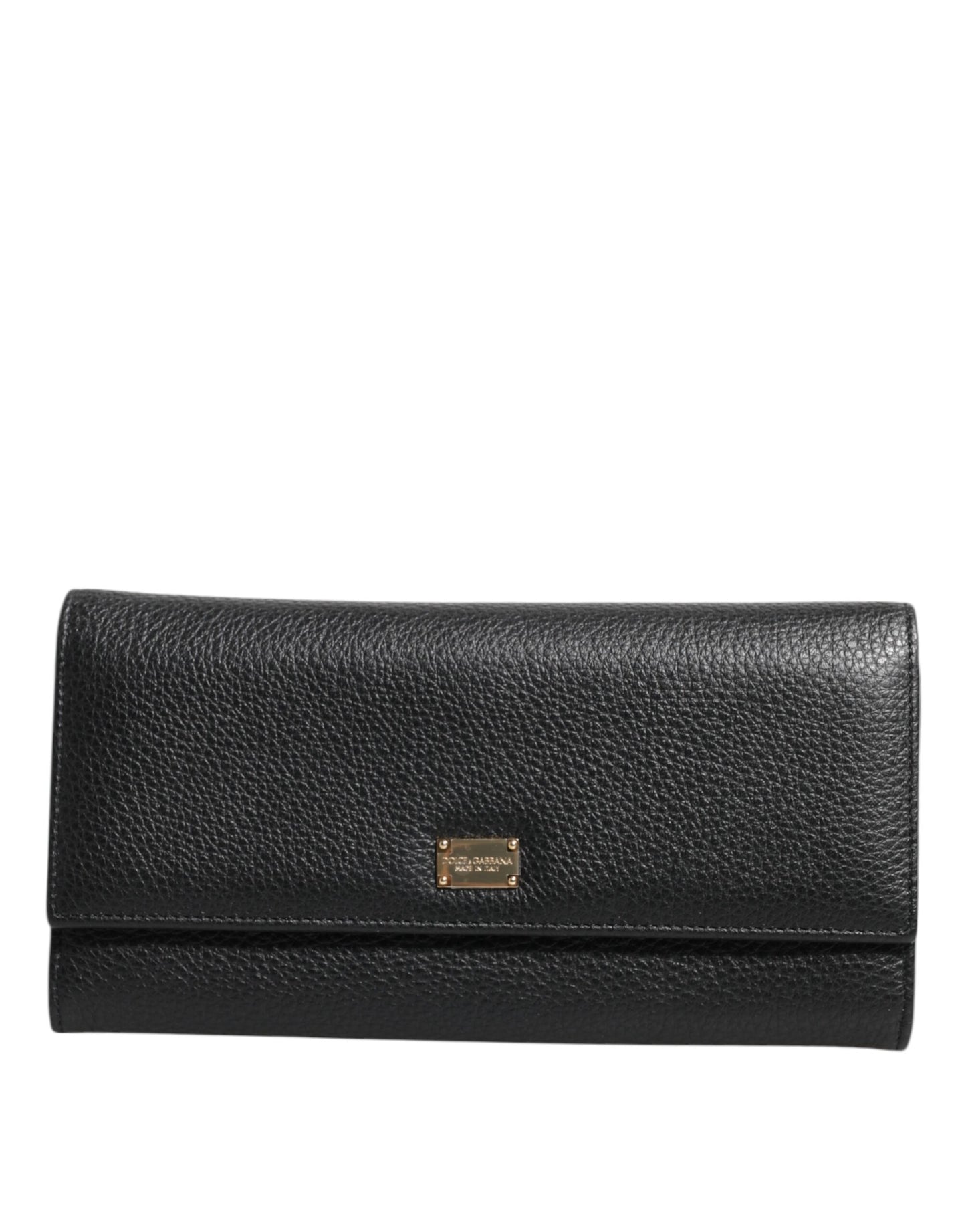 Dolce & Gabbana Schwarzes Leder Trifold Logo Plaque Kartenhalter Brieftasche
