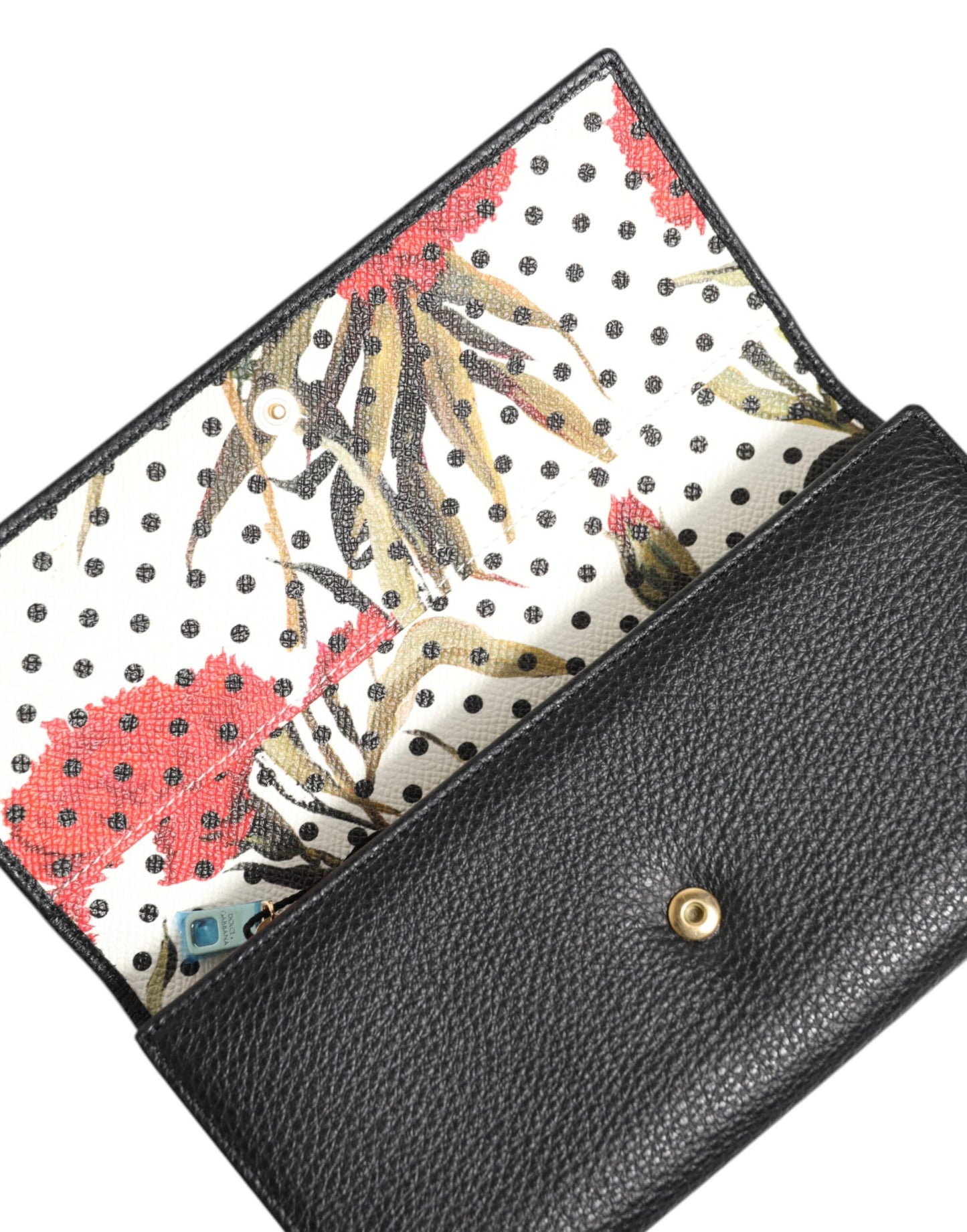 Dolce & Gabbana Schwarzes Leder Trifold Logo Plaque Kartenhalter Brieftasche