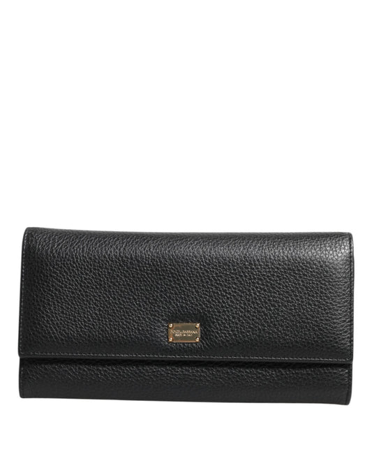 Dolce & Gabbana Schwarzes Leder Logo Plaque Trifold Kartenhalter Brieftasche