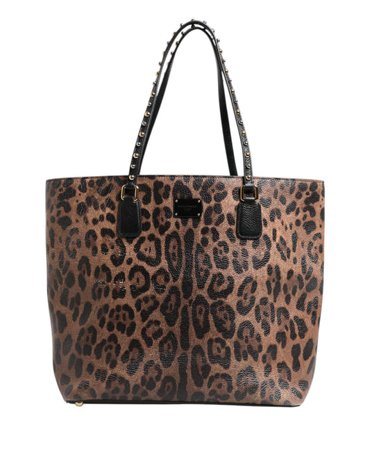 Dolce & Gabbana Braun Leopard GLAM Leder Logo Plaque Tote Bag