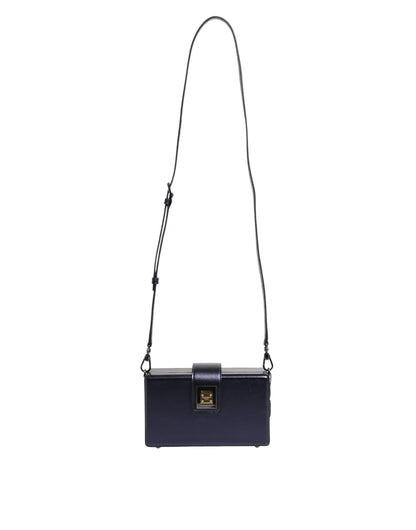 Dolce & Gabbana Blaue DG BOX Lammfell Leder Crossbody Strap Tasche