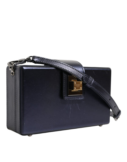 Dolce & Gabbana Blaue DG BOX Lammfell Leder Crossbody Strap Tasche