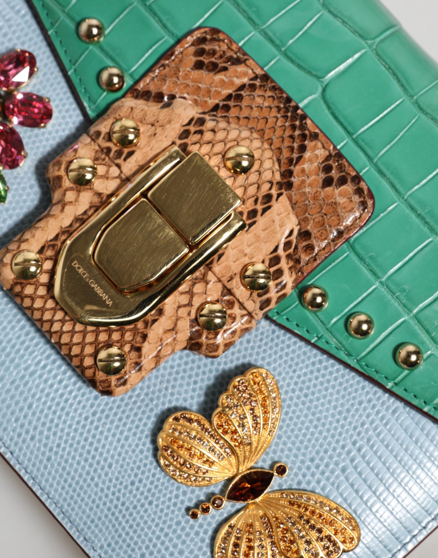 Dolce & Gabbana Blau-Grün LUCIA Verschönerte Umhängetasche