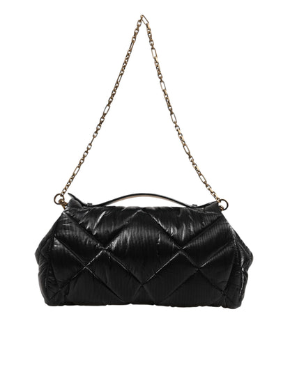 Dolce & Gabbana Schwarz gesteppte Nylon Devotion Satchel Tasche mit Kettenriemen