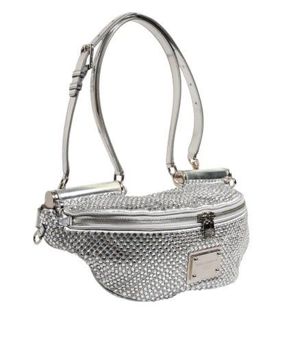 Dolce & Gabbana Silberne Tasche mit kristallverziertem Gürtelriemen