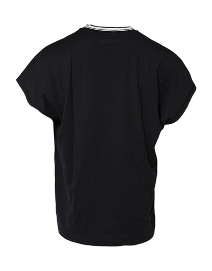 Dolce & Gabbana Dunkelblaues Venezia Crown Baumwoll-T-Shirt mit Rundhalsausschnitt