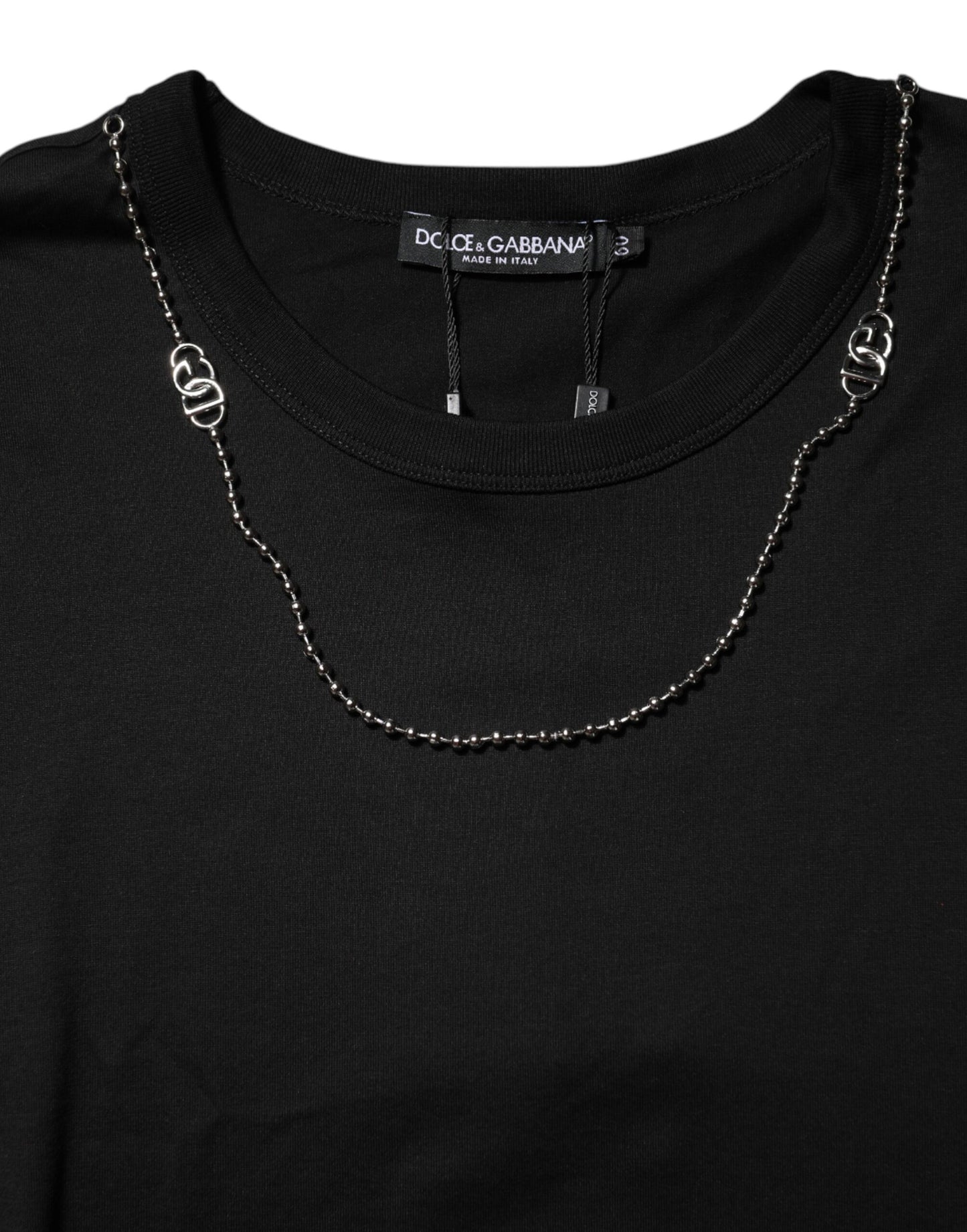 Dolce & Gabbana Schwarzes Ketten-T-Shirt aus Baumwolle mit Rundhalsausschnitt