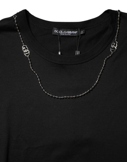 Dolce & Gabbana Schwarzes Ketten-T-Shirt aus Baumwolle mit Rundhalsausschnitt
