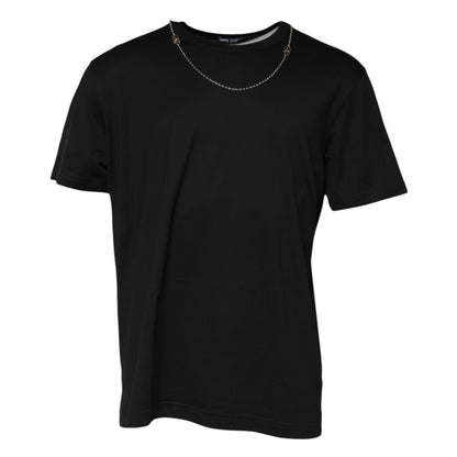Dolce & Gabbana Schwarzes Ketten-T-Shirt aus Baumwolle mit Rundhalsausschnitt