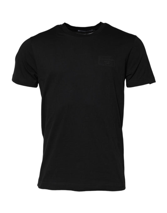 Dolce & Gabbana Schwarzes Logo-Plakette Baumwolle T-Shirt mit Rundhalsausschnitt