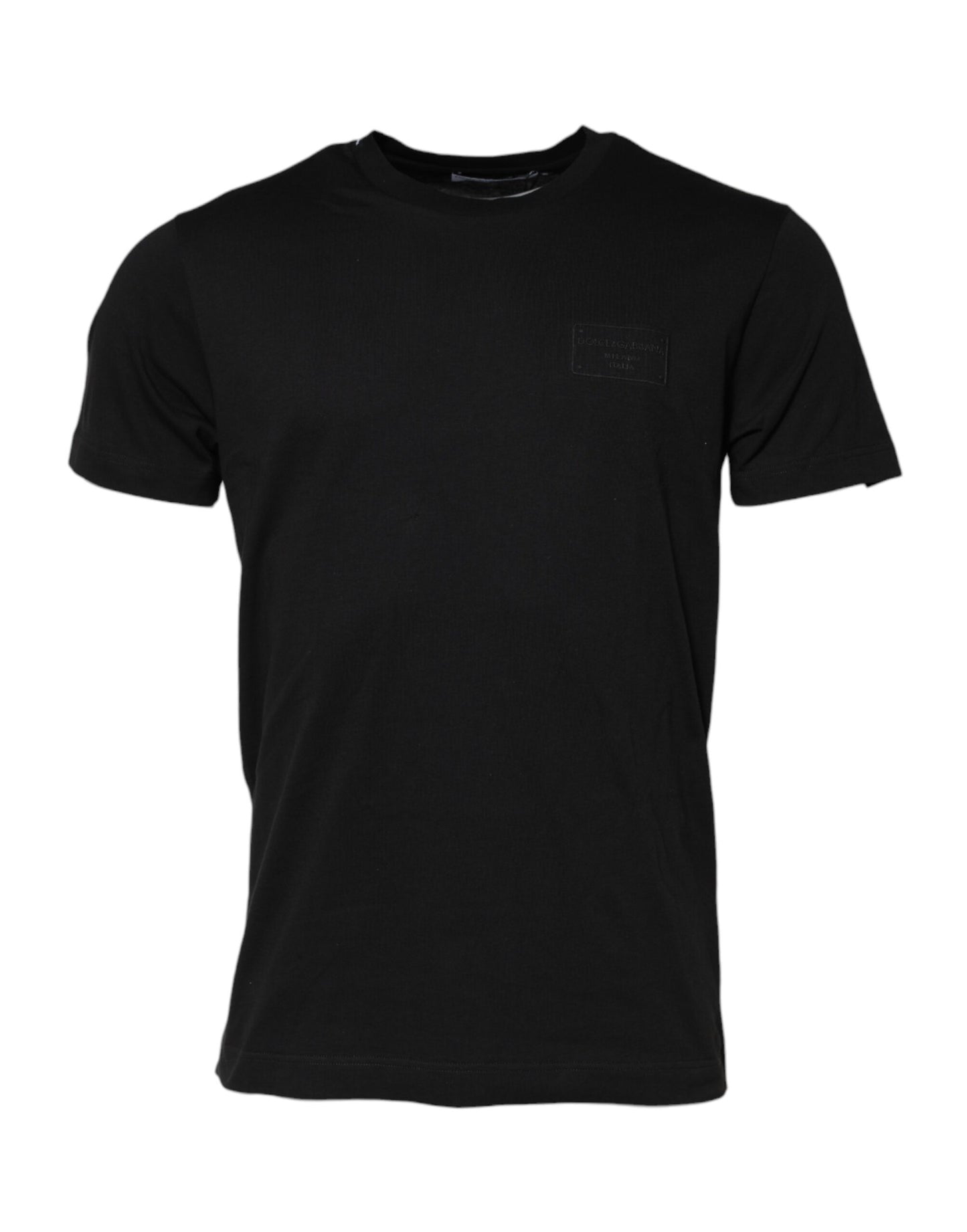 Dolce & Gabbana Schwarzes Logo-Plakette Baumwolle T-Shirt mit Rundhalsausschnitt