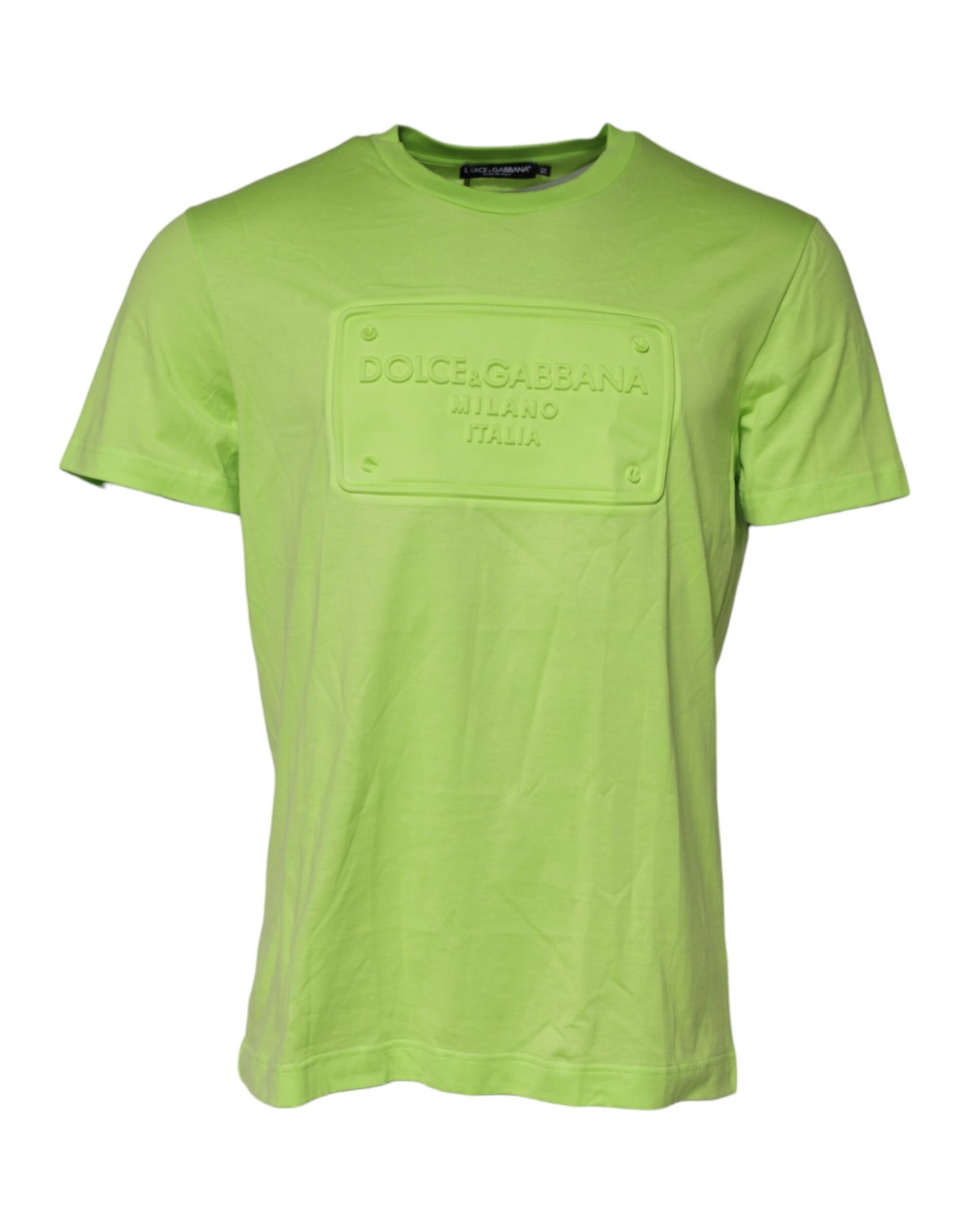 Dolce & Gabbana Grünes T-Shirt mit geprägtem Logo und Rundhalsausschnitt aus Baumwolle