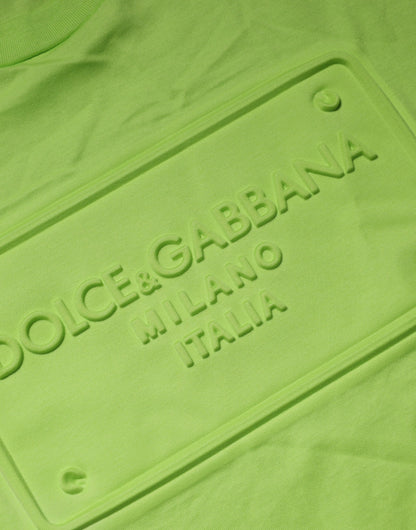 Dolce & Gabbana Grünes T-Shirt mit geprägtem Logo und Rundhalsausschnitt aus Baumwolle