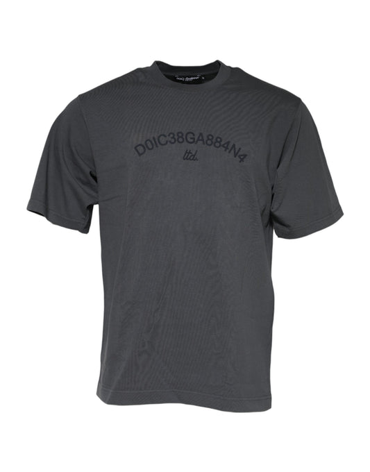 Dolce & Gabbana Graues Logo-Grafik-T-Shirt mit Rundhalsausschnitt aus Baumwolle